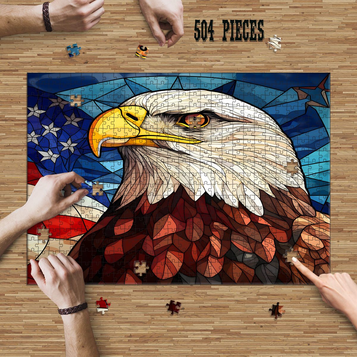 Rectangle Puzzles for All Ages – High-Quality, Durable, and Fun Jigsaw with Precision Laser-Cut Pieces | Stained Glass Art - American Bald Eagle