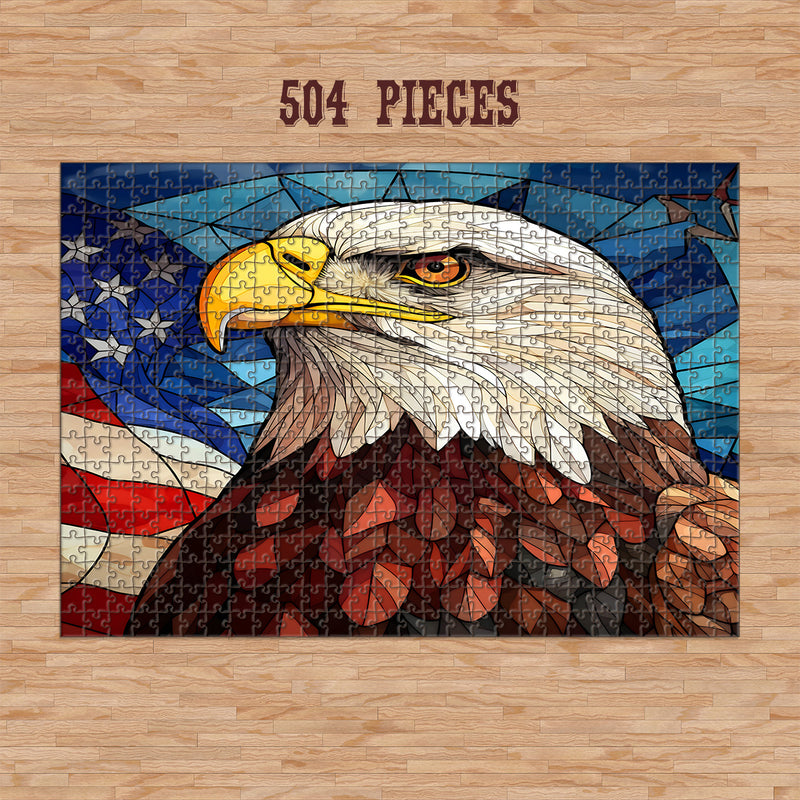 Rectangle Puzzles for All Ages – High-Quality, Durable, and Fun Jigsaw with Precision Laser-Cut Pieces | Stained Glass Art - American Bald Eagle