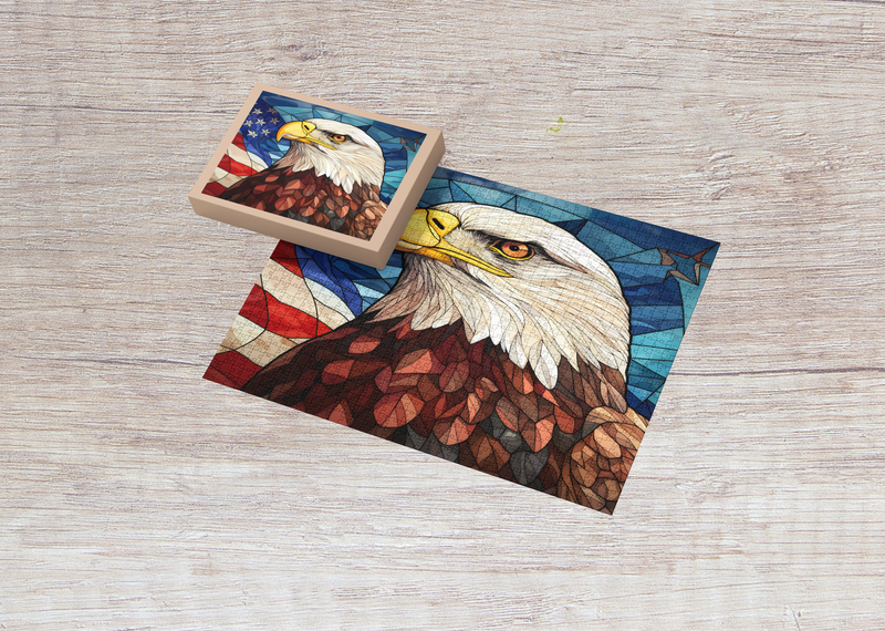 Rectangle Puzzles for All Ages – High-Quality, Durable, and Fun Jigsaw with Precision Laser-Cut Pieces | Stained Glass Art - American Bald Eagle