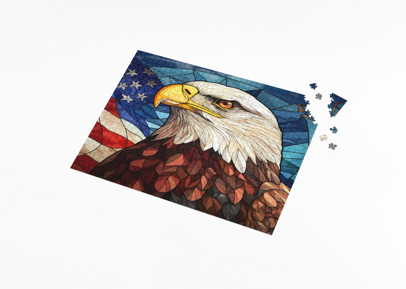 Rectangle Puzzles for All Ages – High-Quality, Durable, and Fun Jigsaw with Precision Laser-Cut Pieces | Stained Glass Art - American Bald Eagle