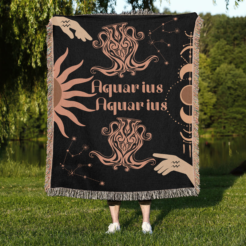 Zodiac Compatibility Match Woven Tapestry Throw Blanket | Astrology-inspired Home Decor | Aquarius & Aquarius Horoscope