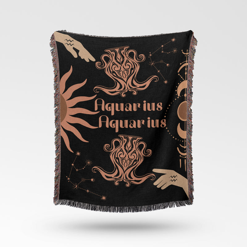 Zodiac Compatibility Match Woven Tapestry Throw Blanket | Astrology-inspired Home Decor | Aquarius & Aquarius Horoscope