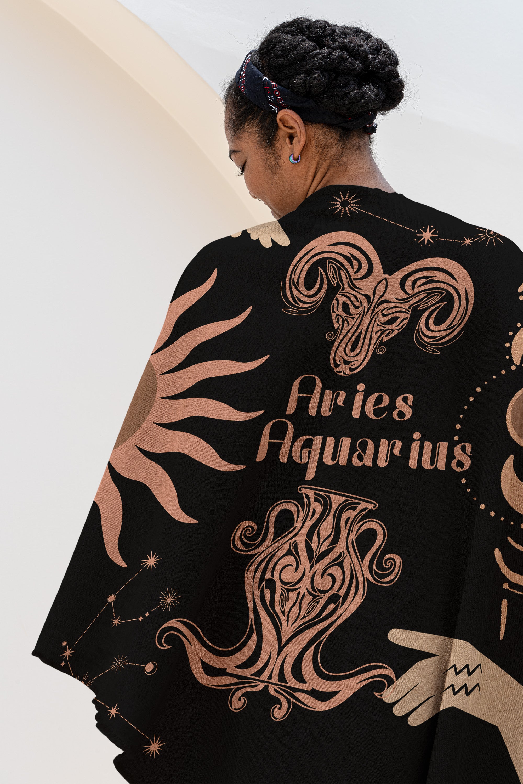 Zodiac Compatibility Match Woven Tapestry Throw Blanket | Astrology-inspired Home Decor | Aries & Aquarius Horoscope