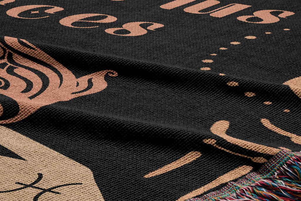 Woven tapestry throw blanket featuring the Aquarius and Pisces zodiac symbols. Perfect for astrology enthusiasts, this cotton throw blanket adds a touch of boho style and celestial charm to your home decor.