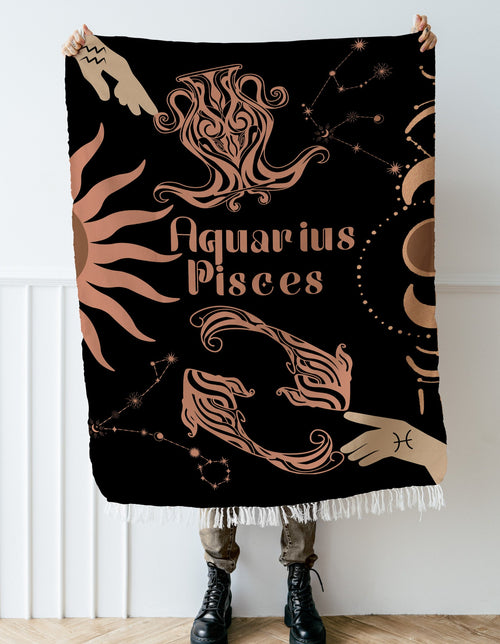 Aquarius and Pisces zodiac compatibility woven blanket - unique astrology gift - view 2
