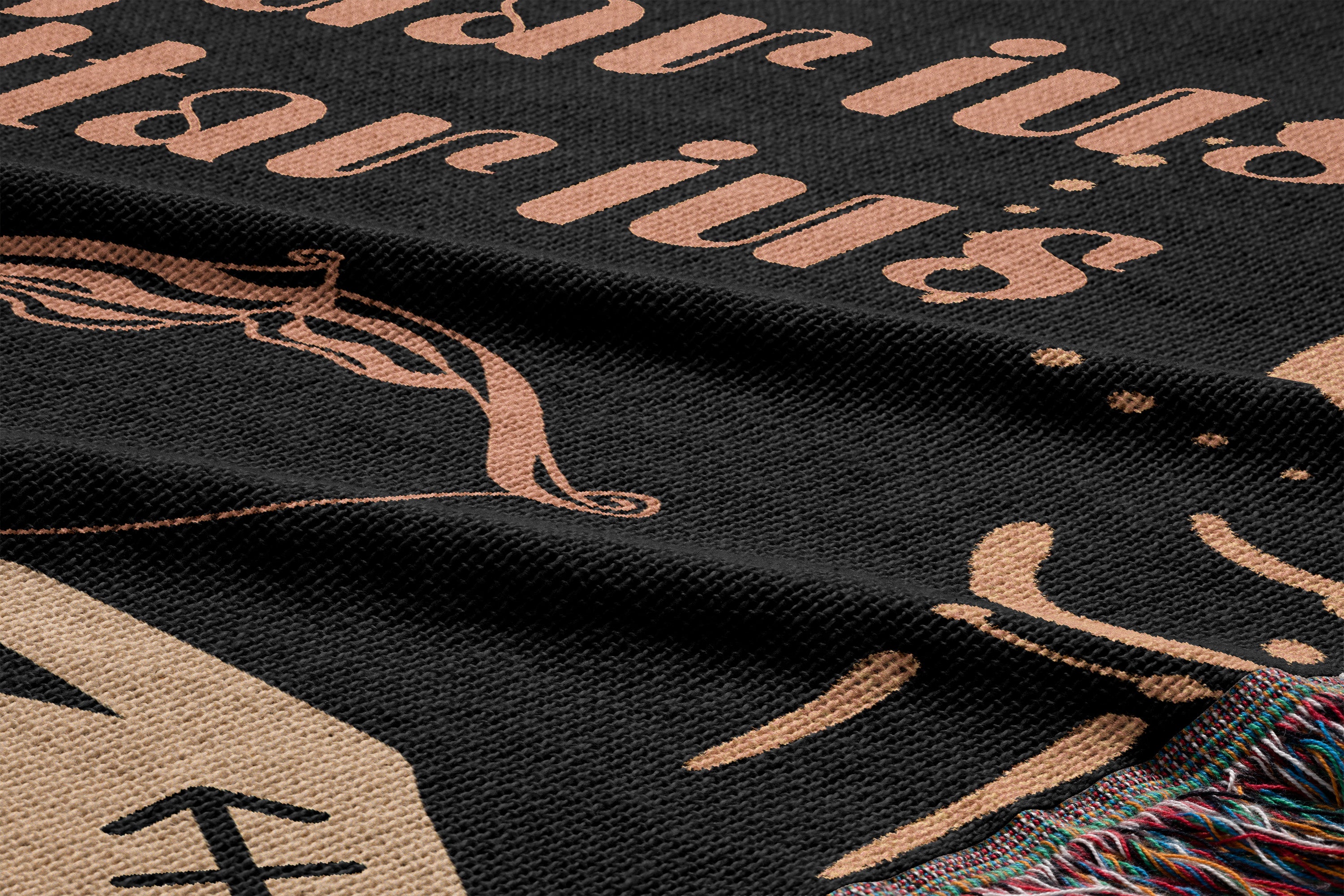 Woven tapestry throw blanket featuring the Aquarius and Sagittarius zodiac symbols. Perfect for astrology enthusiasts, this cotton throw blanket adds a touch of boho style and celestial charm to your home decor.