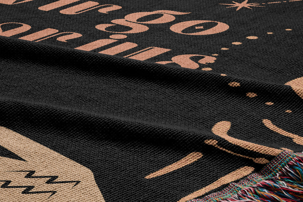 Woven tapestry throw blanket featuring the Aquarius and Virgo zodiac symbols. Perfect for astrology enthusiasts, this cotton throw blanket adds a touch of boho style and celestial charm to your home decor.