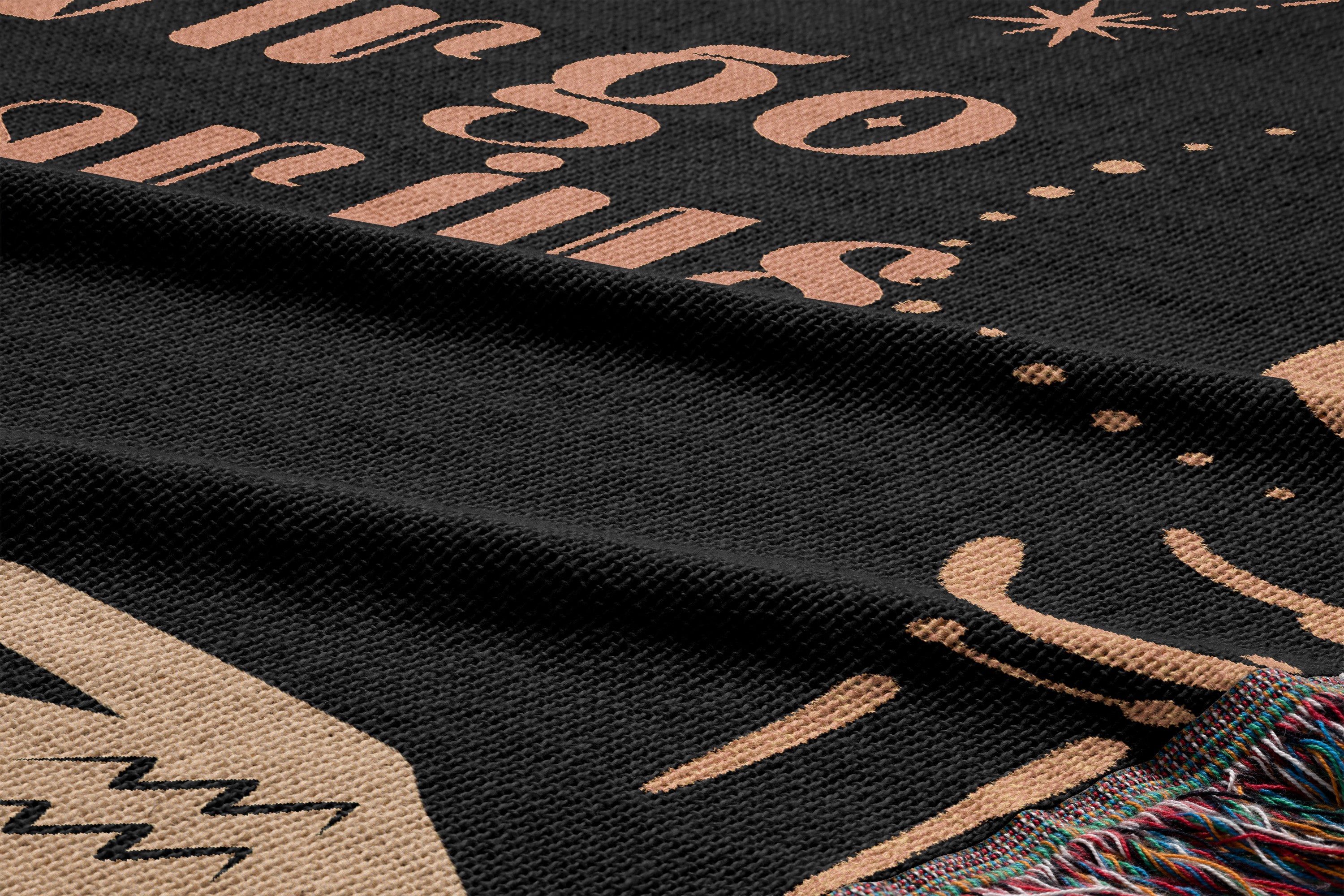 Woven tapestry throw blanket featuring the Aquarius and Virgo zodiac symbols. Perfect for astrology enthusiasts, this cotton throw blanket adds a touch of boho style and celestial charm to your home decor.