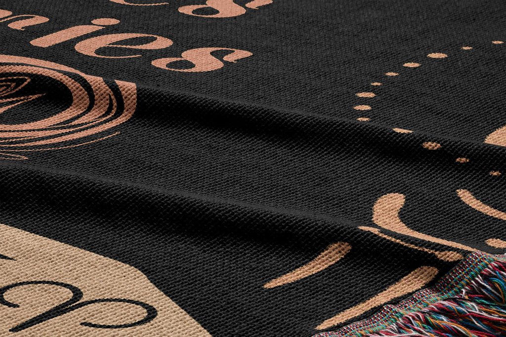 Woven tapestry throw blanket featuring the Aries and Aries zodiac symbols. Perfect for astrology enthusiasts, this cotton throw blanket adds a touch of boho style and celestial charm to your home decor.