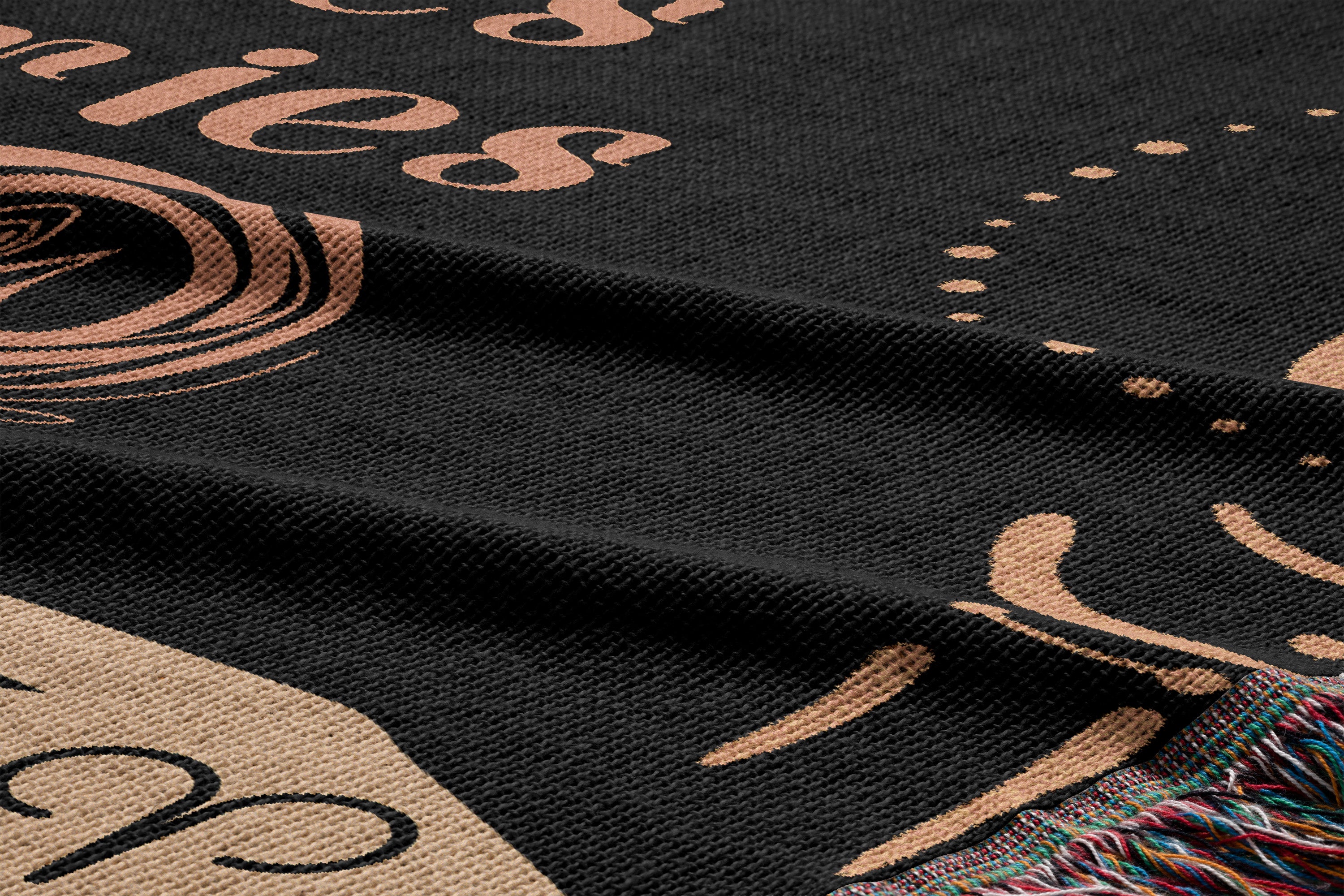 Woven tapestry throw blanket featuring the Aries and Aries zodiac symbols. Perfect for astrology enthusiasts, this cotton throw blanket adds a touch of boho style and celestial charm to your home decor.