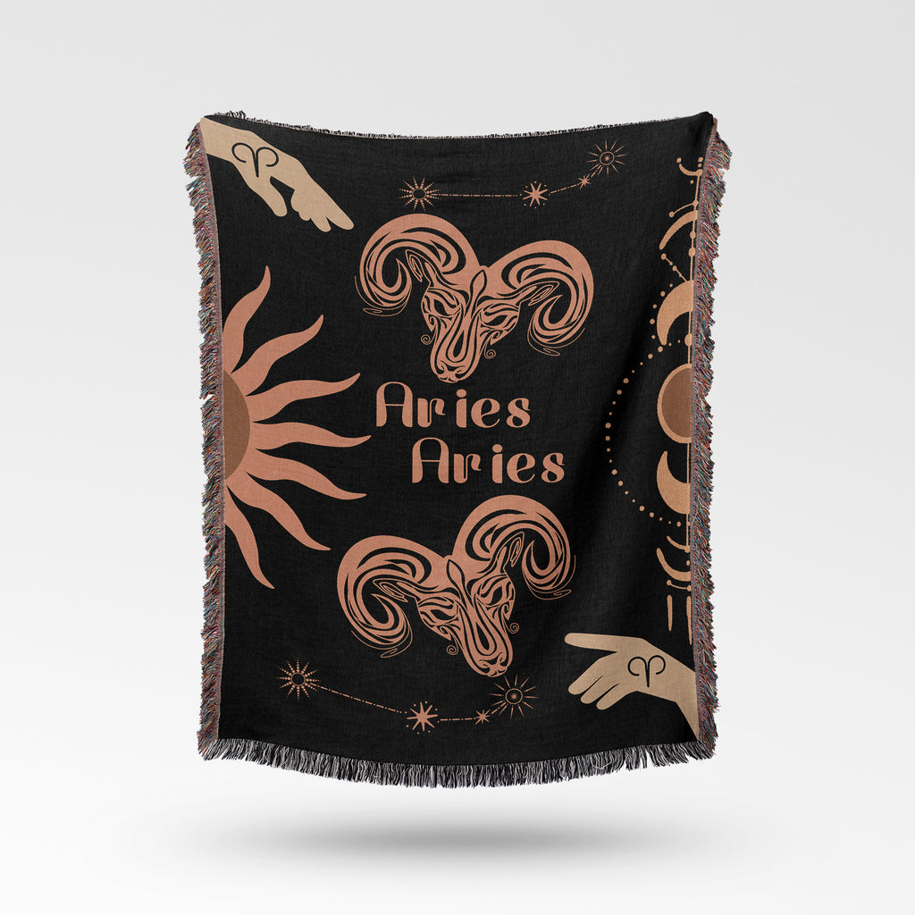 Aries & Aries Zodiac Compatibility Woven Tapestry - Horoscope Match Throw Blanket
