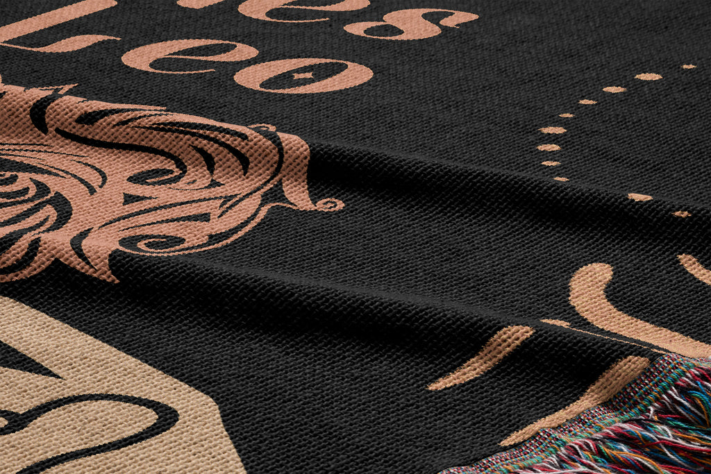 Woven tapestry throw blanket featuring the Aries and Leo zodiac symbols. Perfect for astrology enthusiasts, this cotton throw blanket adds a touch of boho style and celestial charm to your home decor.