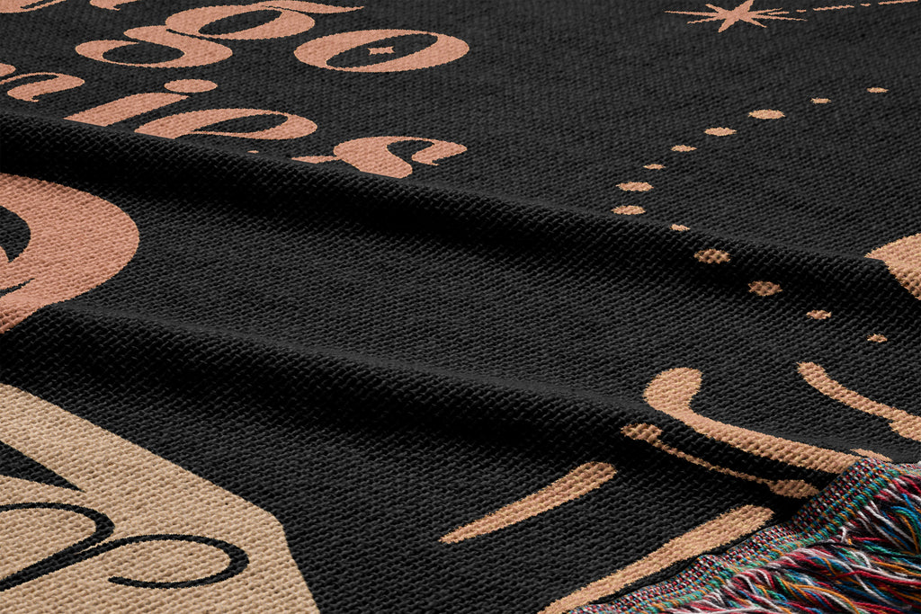 Woven tapestry throw blanket featuring the Aries and Virgo zodiac symbols. Perfect for astrology enthusiasts, this cotton throw blanket adds a touch of boho style and celestial charm to your home decor.