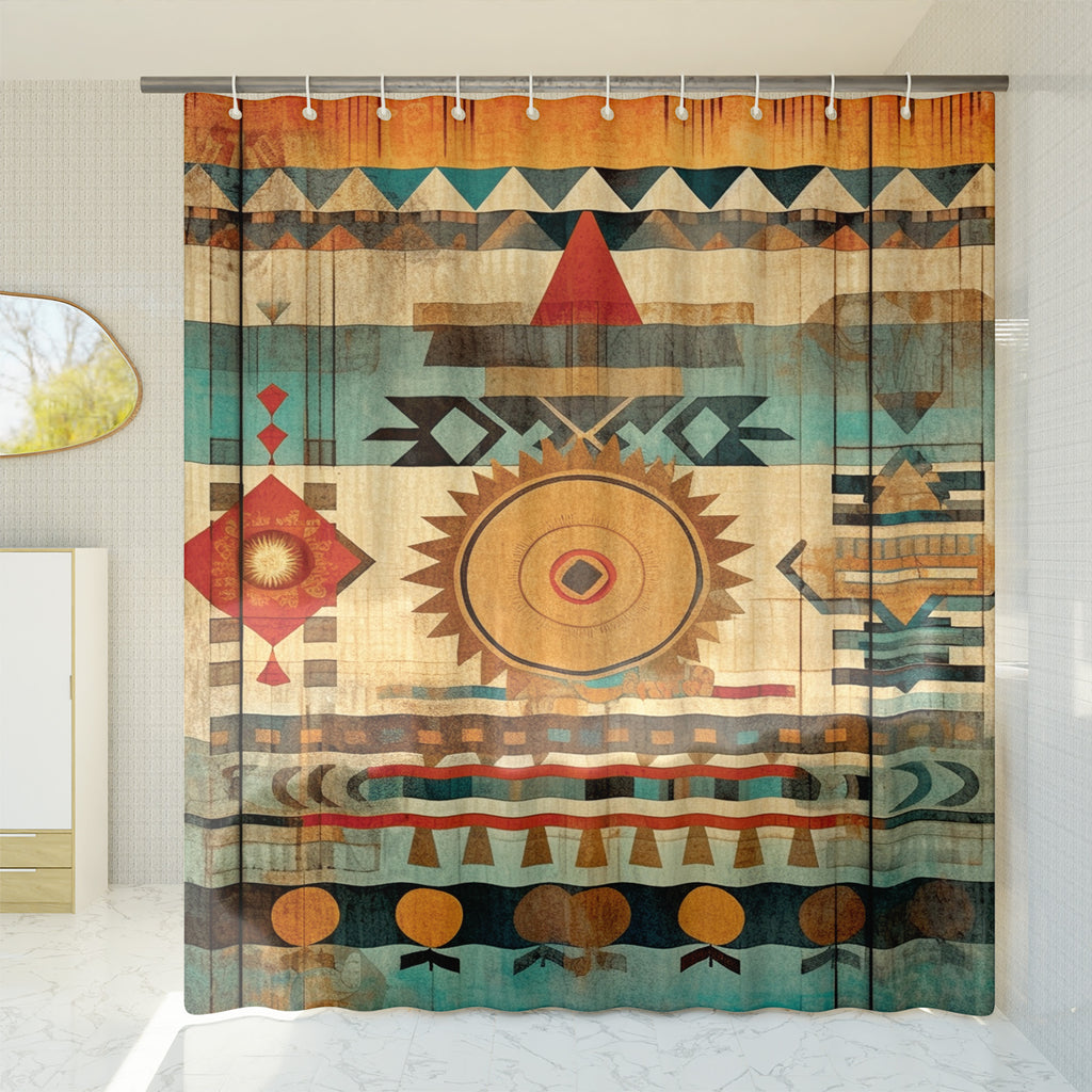 boho aztec shower curtain fabric and design detail