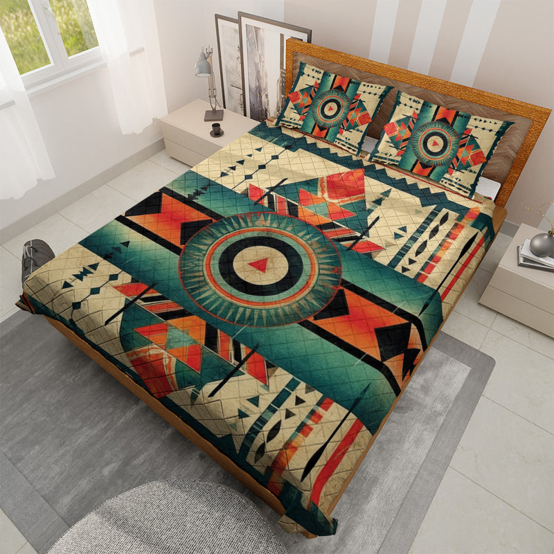 Quilted Bedding Set | Bright Colorful Vibrant Comforters | Aztec Mexican Patterns Bedspreads with matching Pillowcase