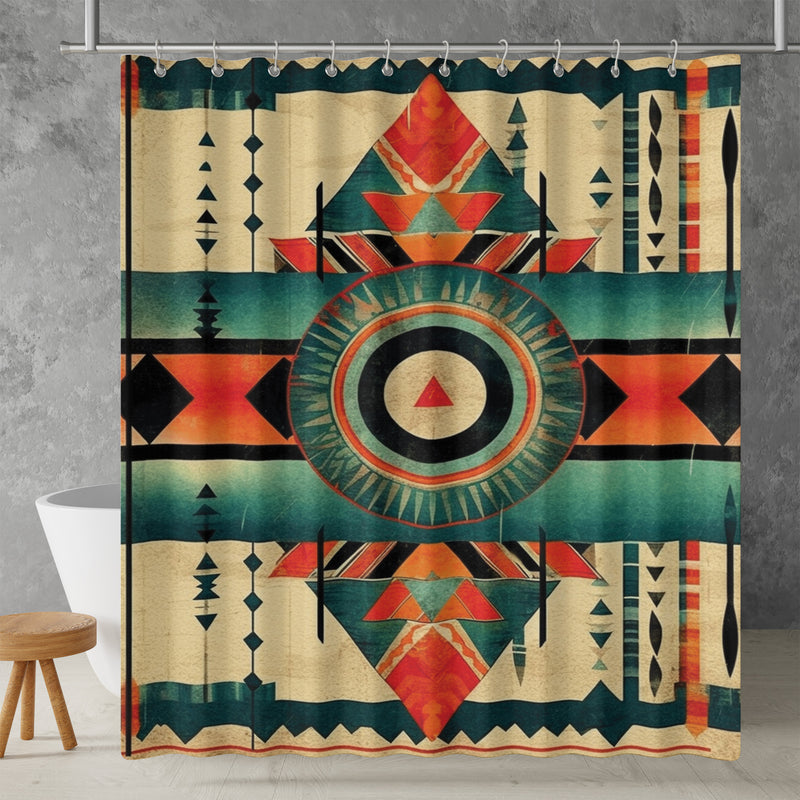 Aztec Western Shower Curtain Boho Grunge Geometric Colorful Abstract Pattern, Lightweight 100% Polyester, Water and Mildew Resistant, Multiple sizes with Hooks