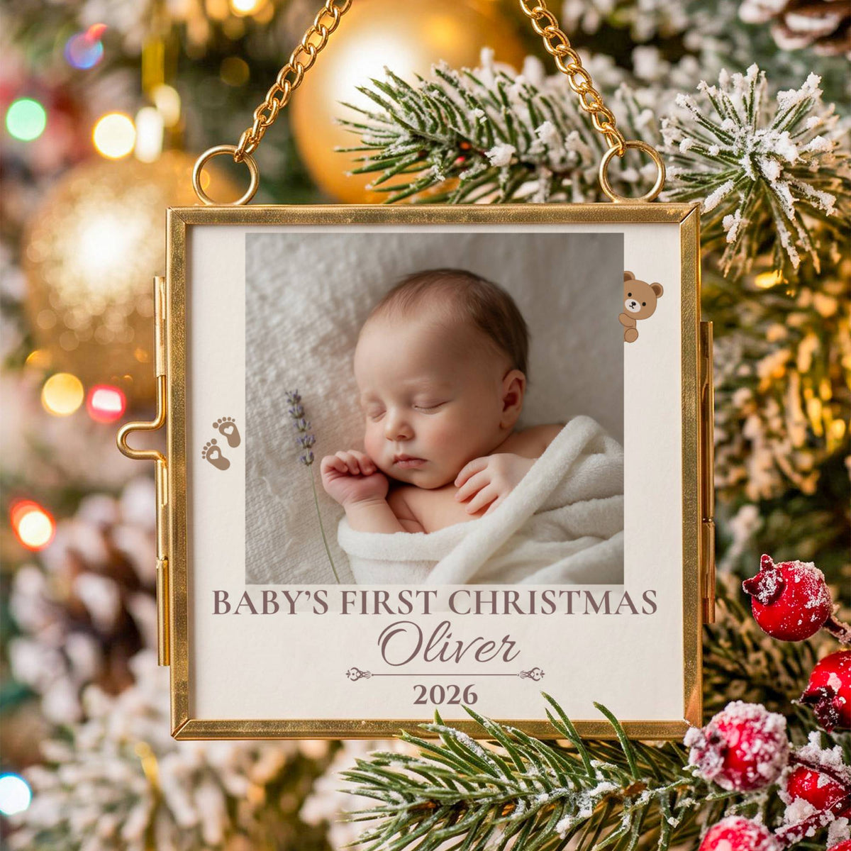 Personalized Baby's First Christmas Ornament 2026 – Double-Sided Photo Keepsake