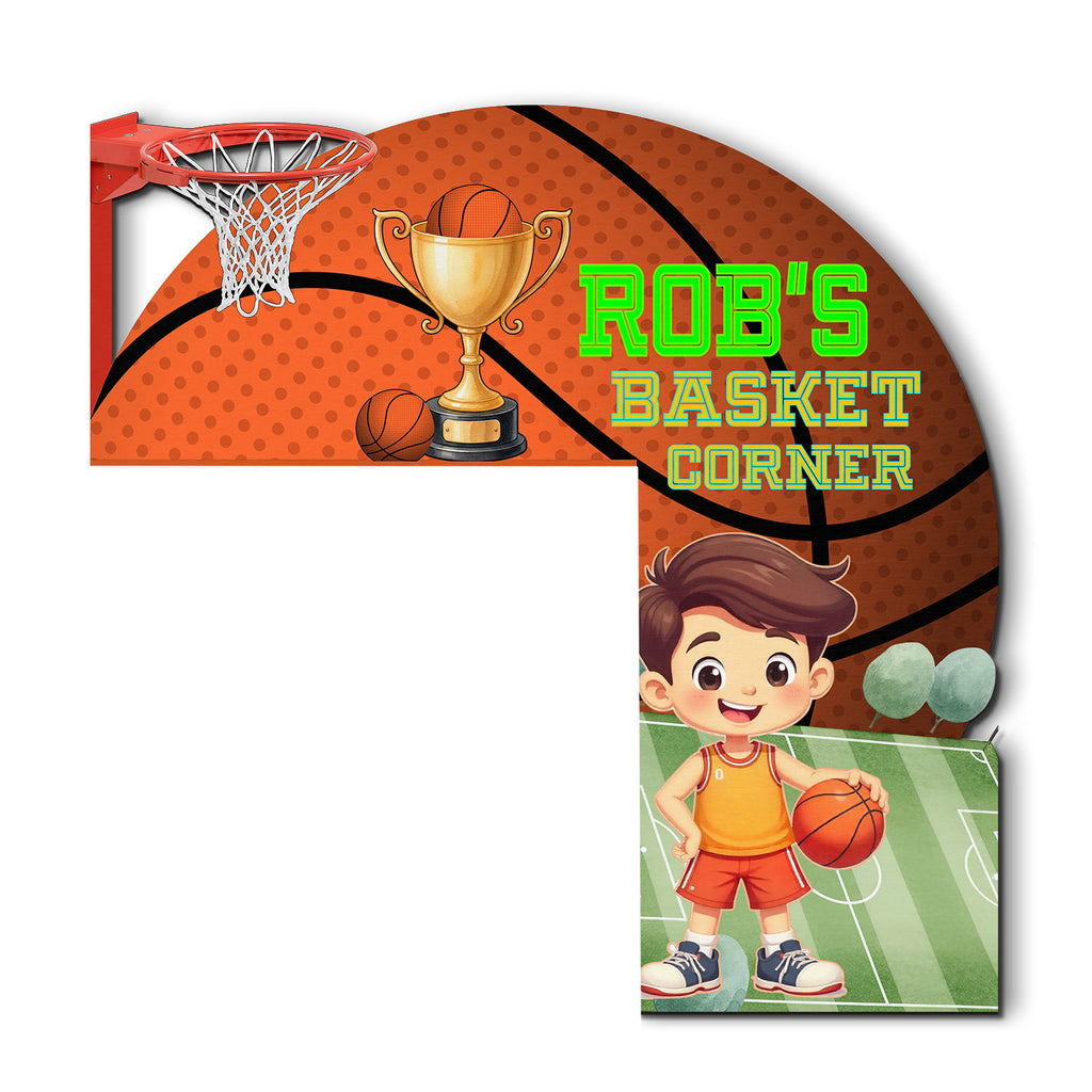 PERSONALIZED Wooden Door Corner | CUSTOM Door Topper Name Plate for KIDS | Single/Double Layer | 10” & 15” Sizes | Basketball