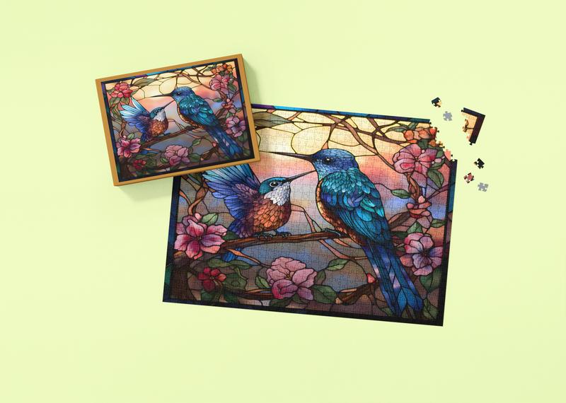 Rectangle Puzzles for All Ages – High-Quality, Durable, and Fun Jigsaw with Precision Laser-Cut Pieces | Stained Glass Art -Birds