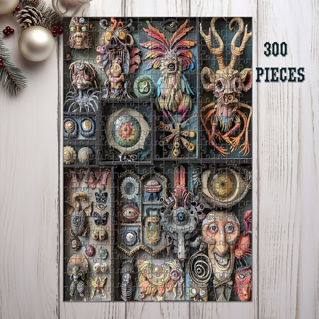 300-piece Surreal Creatures Curiosity Cabinet wooden jigsaw puzzle