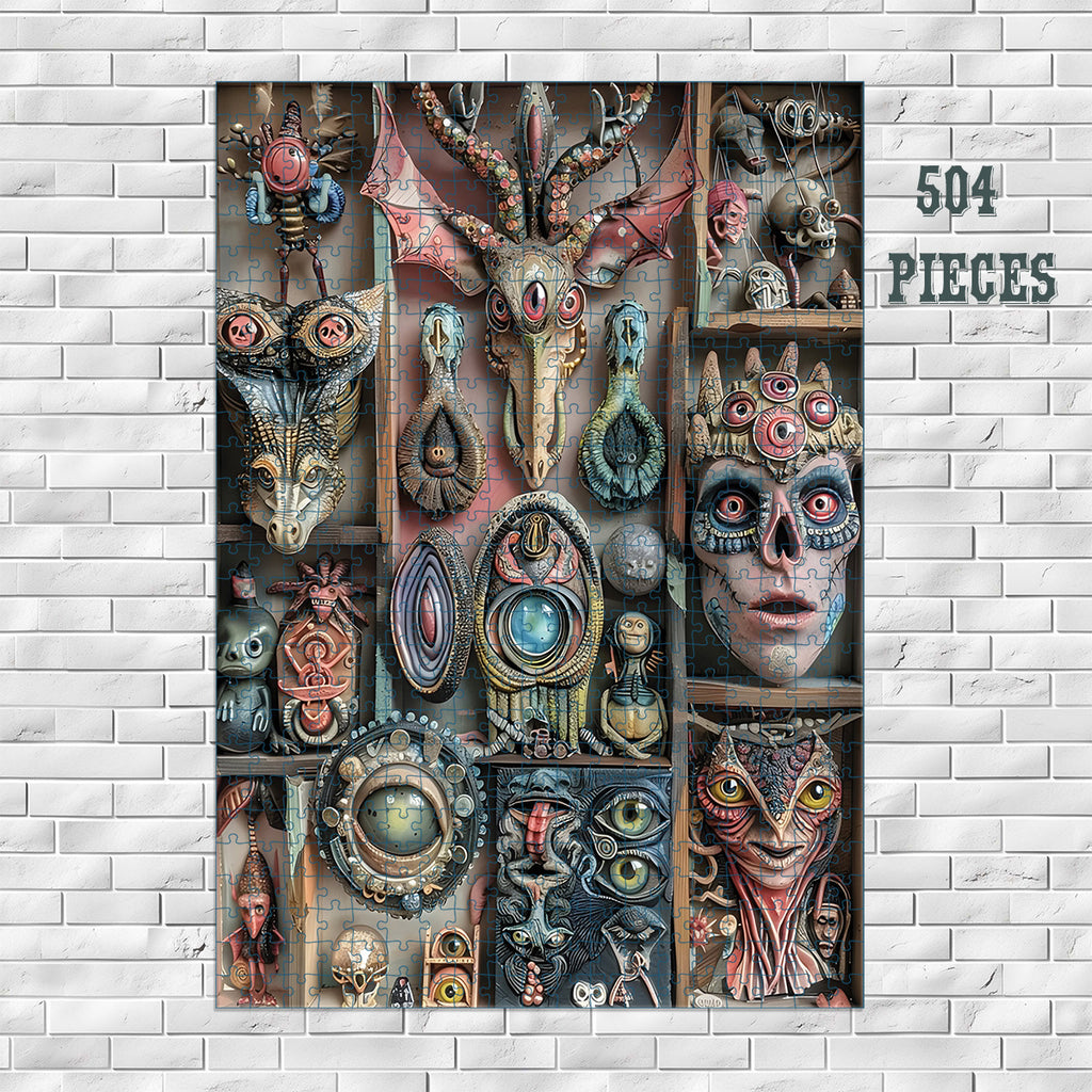 504-piece Surreal Eyes Curiosity Cabinet wooden jigsaw puzzle