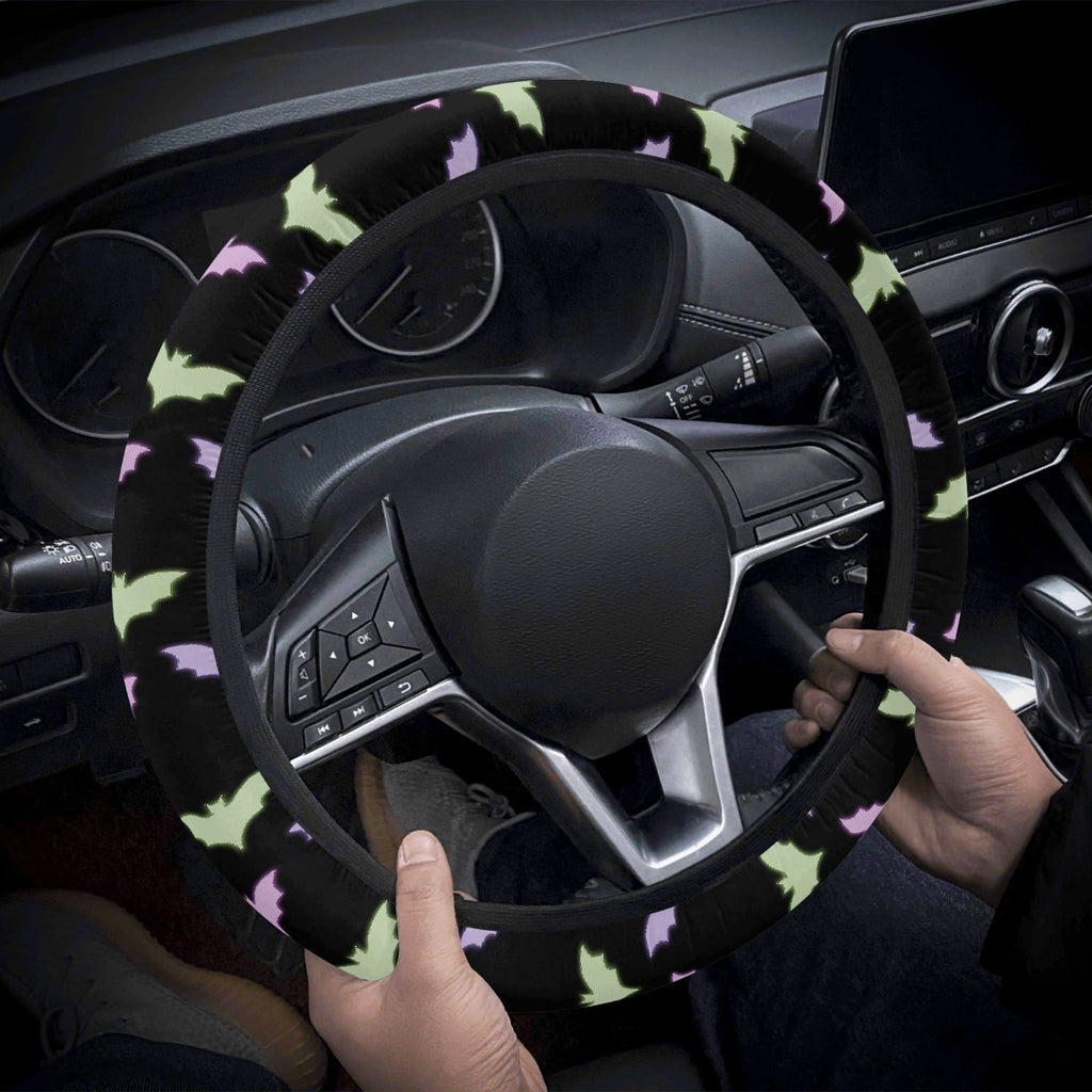 Pastel Goth Bats universal steering wheel cover with bat print