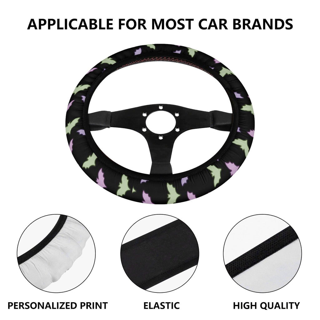 Pastel Goth Bats steering wheel wrap with pink and black bat design