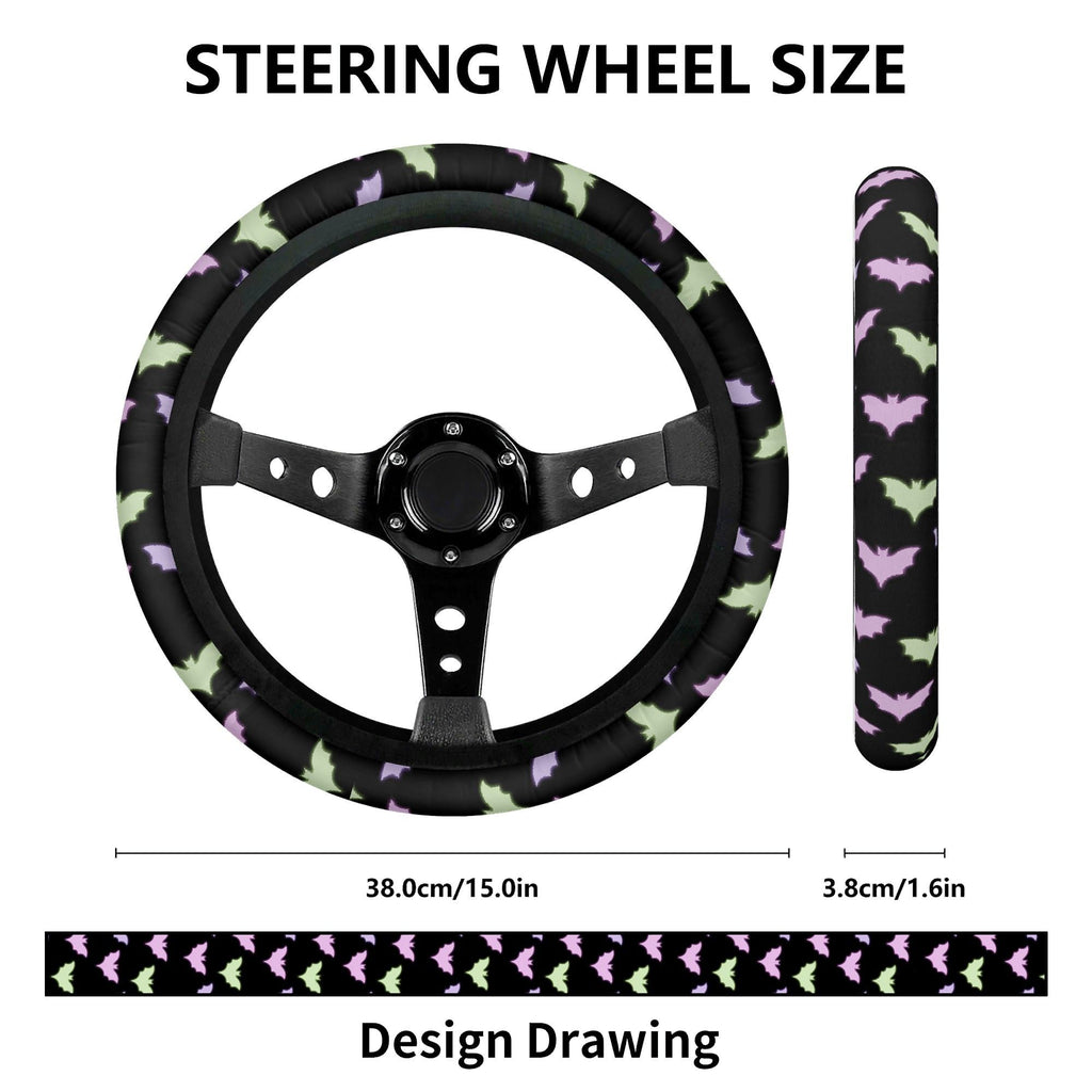 Pastel Goth Bats car interior accessory and steering wheel cover