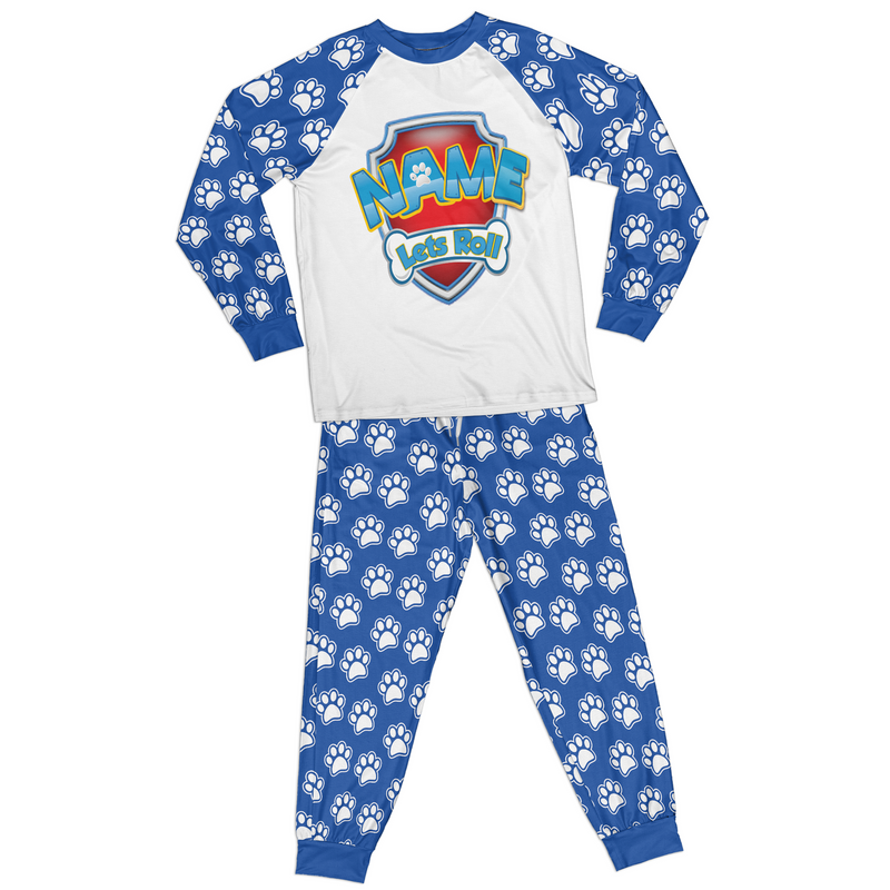 Personalized Family Pajama Sets | Matching Cartoon Xmas Jammies for KIDS | Christmas Holiday family PJs | Custom Blue Paw and Bones night suit