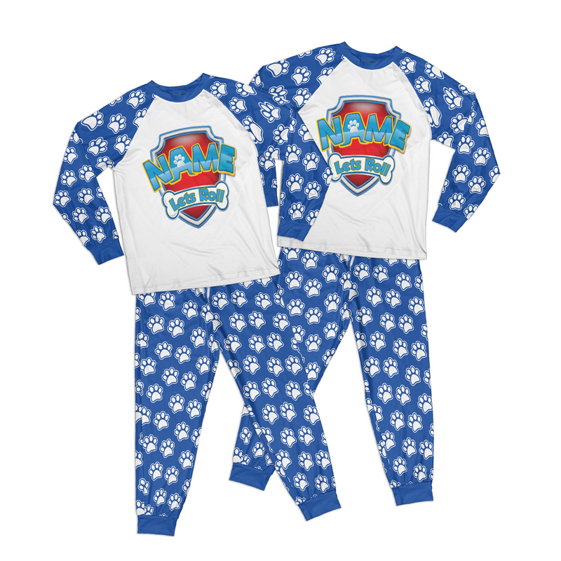 Personalized Family Pajama Sets | Matching Cartoon Xmas Jammies for KIDS | Christmas Holiday family PJs | Custom Blue Paw and Bones night suit