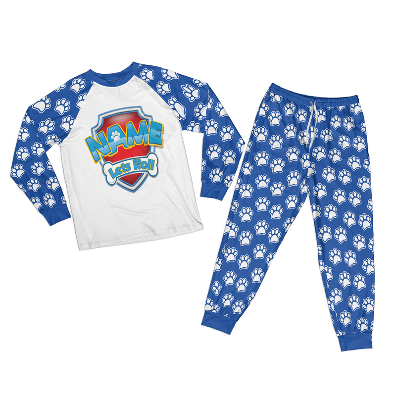 Personalized Family Pajama Sets | Matching Cartoon Xmas Jammies for ADULTS | Christmas Holiday family PJs | Custom Blue Paw and Bones night suit