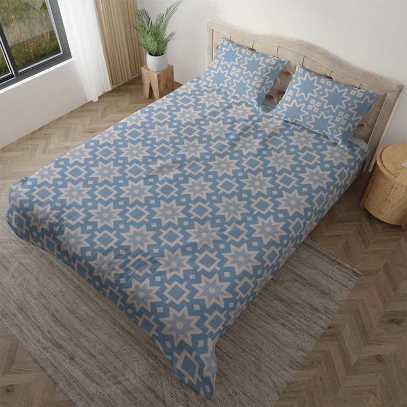 Duvet cover with matching Pillow cases | Luxury Bedding set | Twin, Queen, King Sizes | Geometric Boho Blue