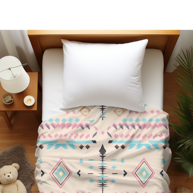 Duvet cover with matching Pillow cases | Luxury Bedding set | Twin, Queen, King Sizes | Boho Geometric Cyan Pink