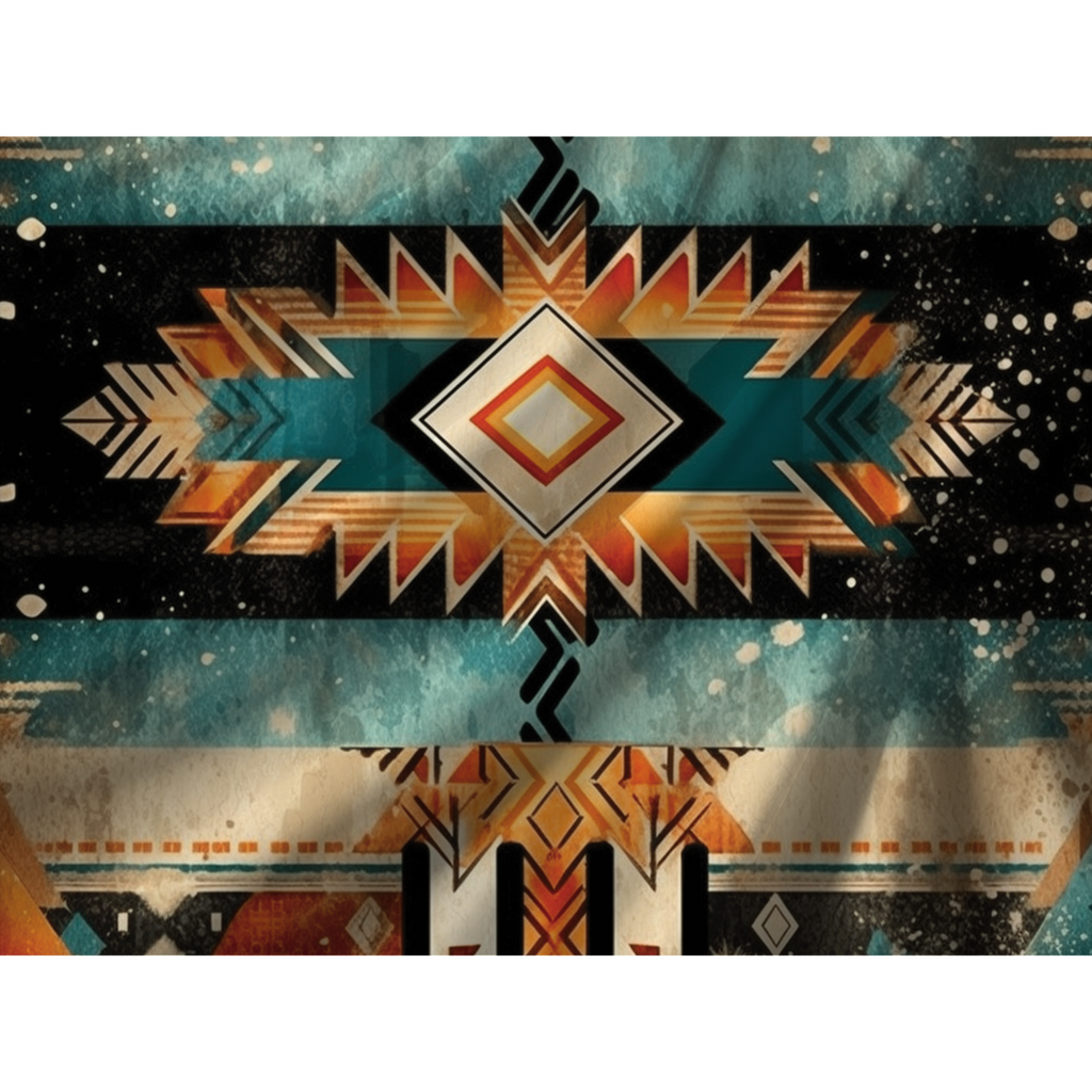 Close-up of rustic boho geometric duvet cover pattern