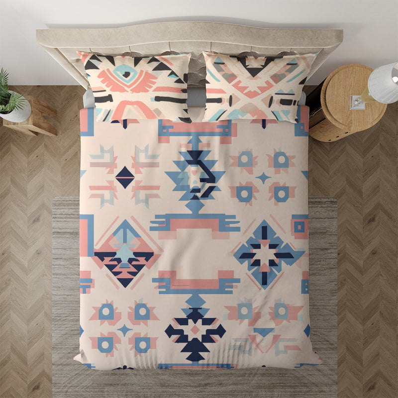 Duvet cover with matching Pillow cases | Luxury Bedding set | Twin, Queen, King Sizes | Geometric Boho Light Pink