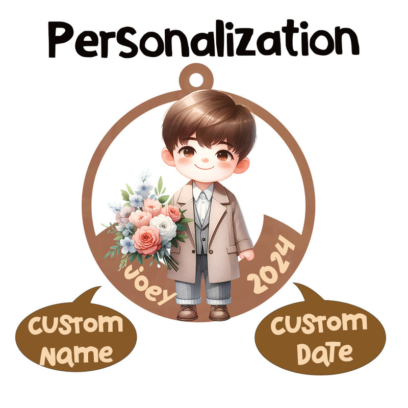 Personalized Xmas Decorations | Custom Acrylic Fun Holiday Christmas Décor Keepsake Ornaments | Flower Boy