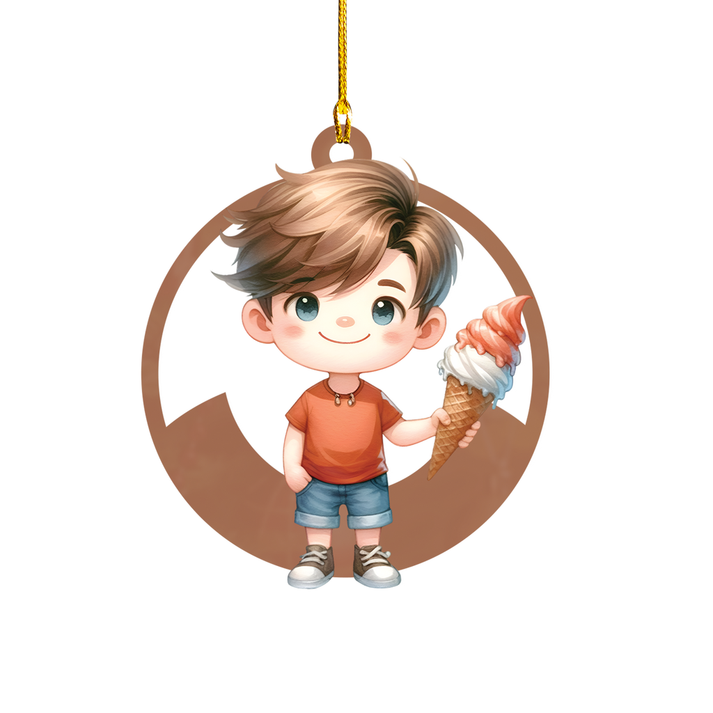 Personalized Xmas Decorations | Custom Acrylic Fun Holiday Christmas Décor Keepsake Ornaments | Ice Cream Boy