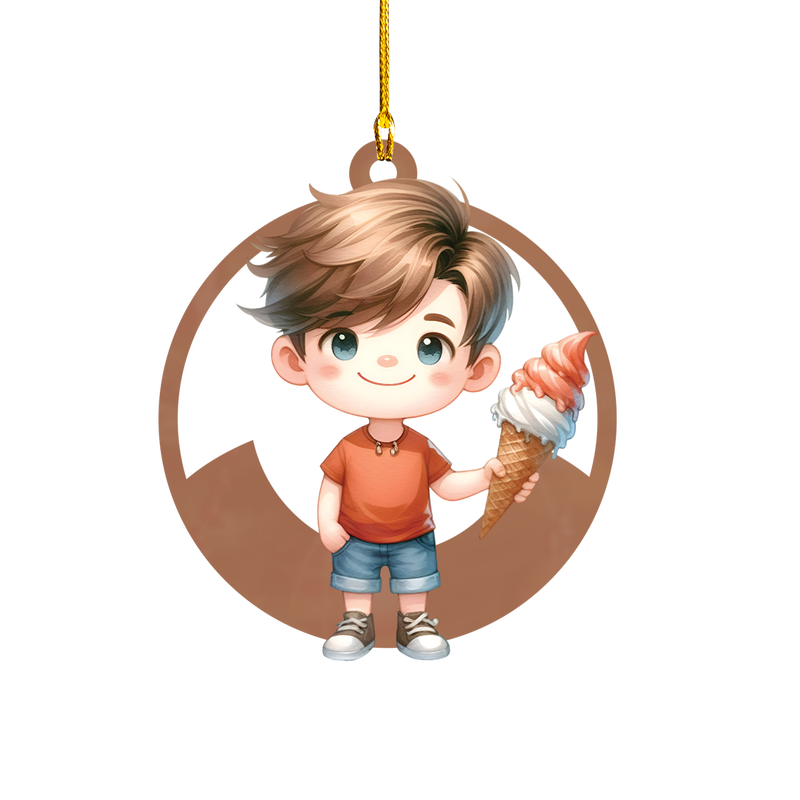 Personalized Xmas Decorations | Custom Acrylic Fun Holiday Christmas Décor Keepsake Ornaments | Ice Cream Boy