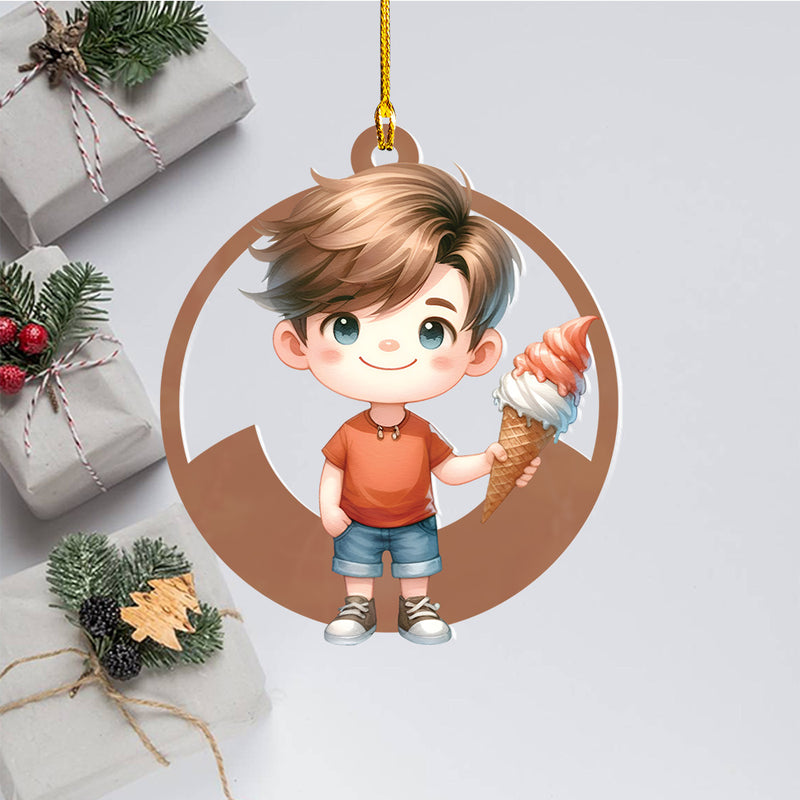 Personalized Xmas Decorations | Custom Acrylic Fun Holiday Christmas Décor Keepsake Ornaments | Ice Cream Boy