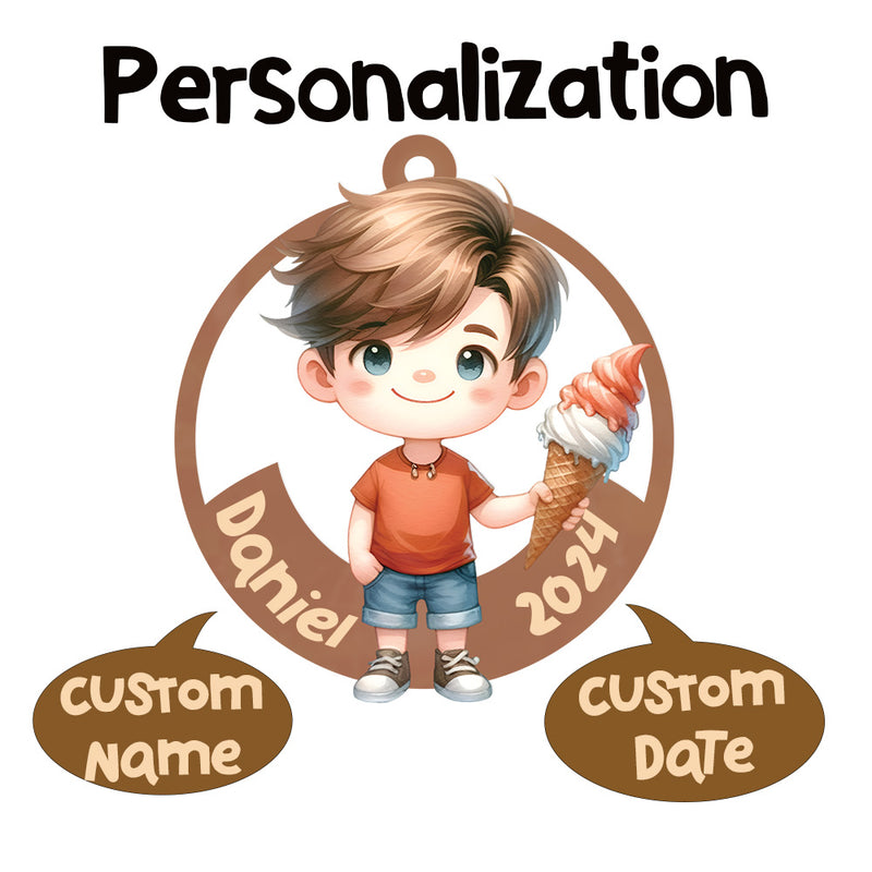 Personalized Xmas Decorations | Custom Acrylic Fun Holiday Christmas Décor Keepsake Ornaments | Ice Cream Boy