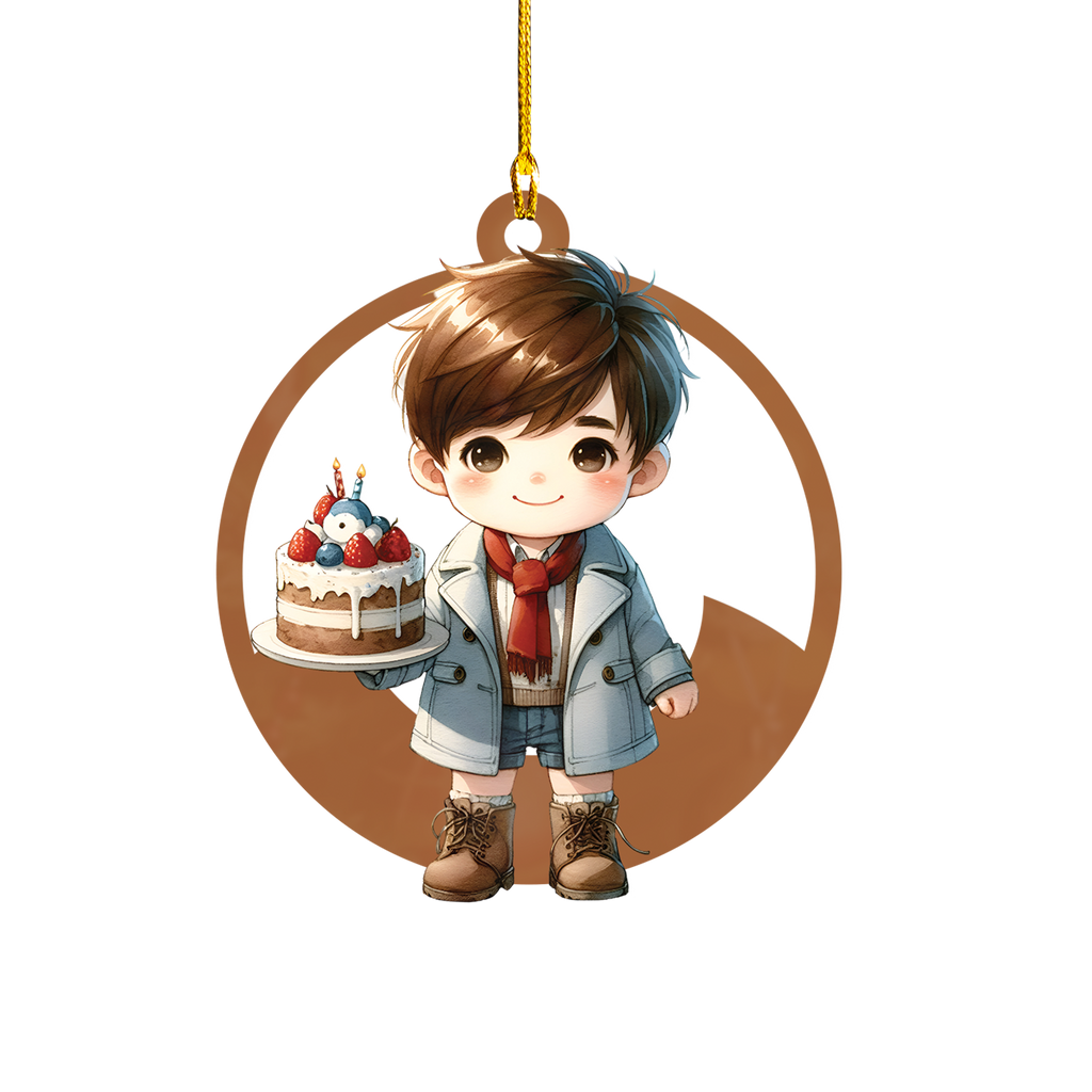 Personalized Xmas Decorations | Custom Acrylic Fun Holiday Christmas Décor Keepsake Ornaments | Cake Boy