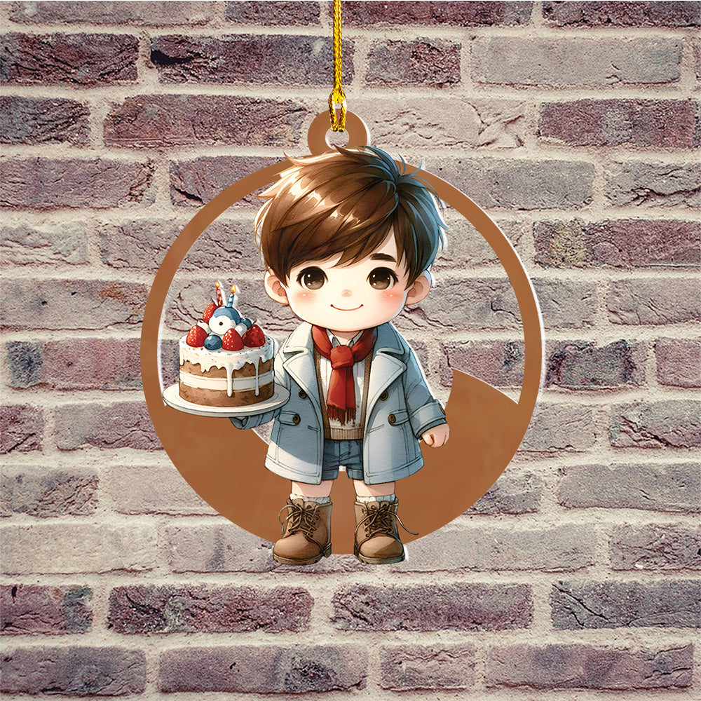 Personalized Xmas Decorations | Custom Acrylic Fun Holiday Christmas Décor Keepsake Ornaments | Cake Boy