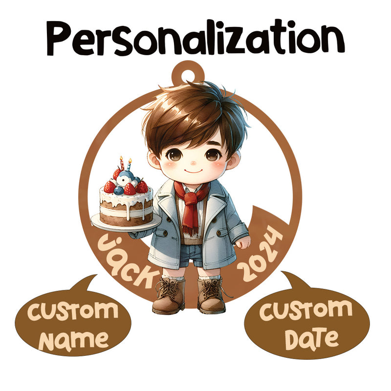 Personalized Xmas Decorations | Custom Acrylic Fun Holiday Christmas Décor Keepsake Ornaments | Cake Boy