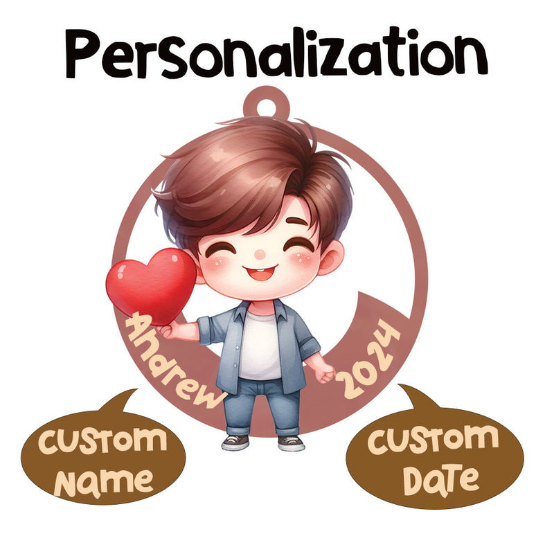 Personalized Xmas Decorations | Custom Acrylic Fun Holiday Christmas Décor Keepsake Ornaments | Heart Boy