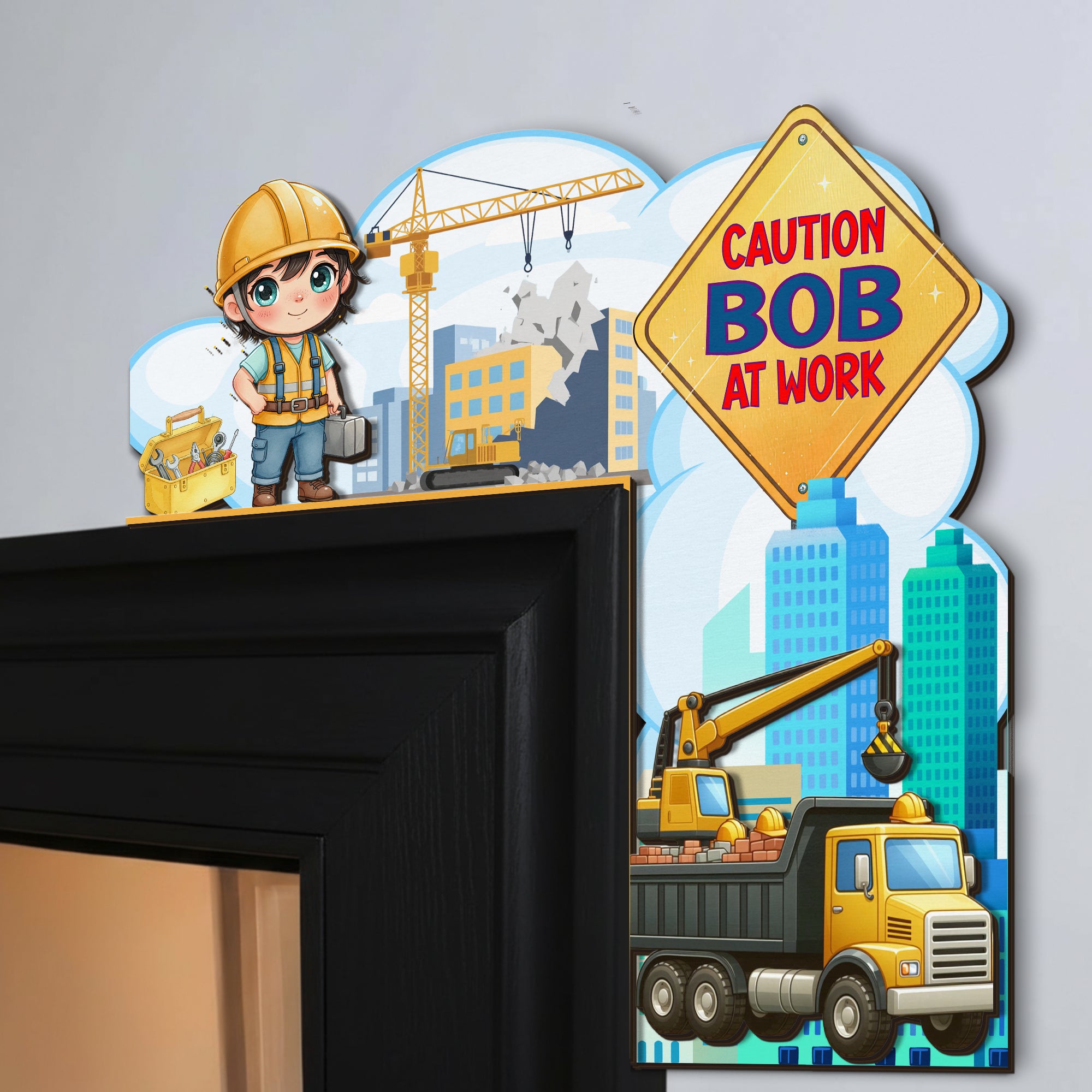 PERSONALIZED Wooden Door Corner | CUSTOM Door Topper Name Plate for KIDS | Single/Double Layer | 10” & 15” Sizes | Builder
