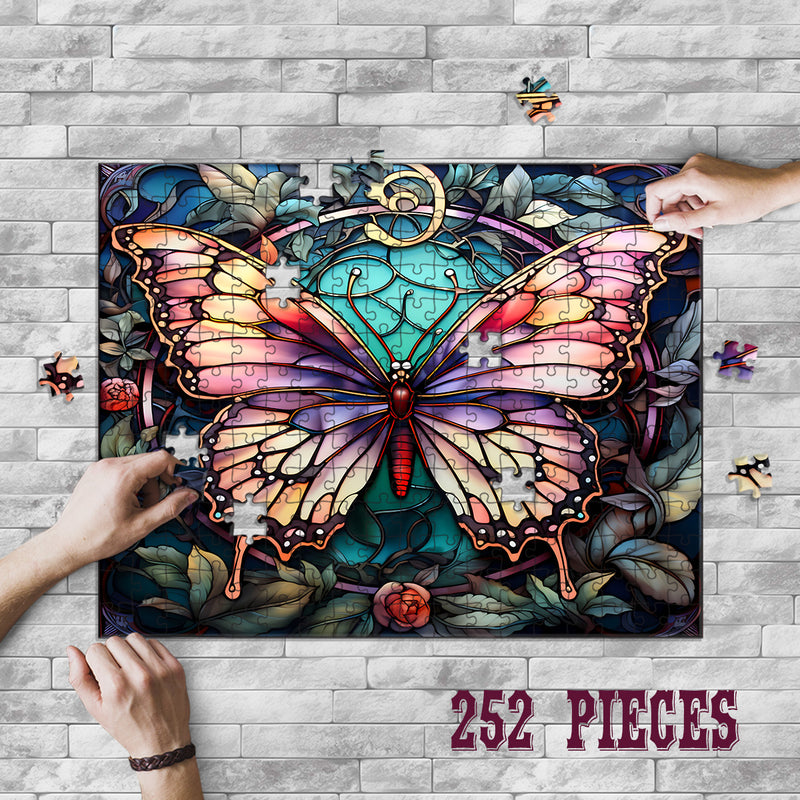 Rectangle Puzzles for All Ages – High-Quality, Durable, and Fun Jigsaw with Precision Laser-Cut Pieces | Stained Glass Art  -Butterfly Beauty