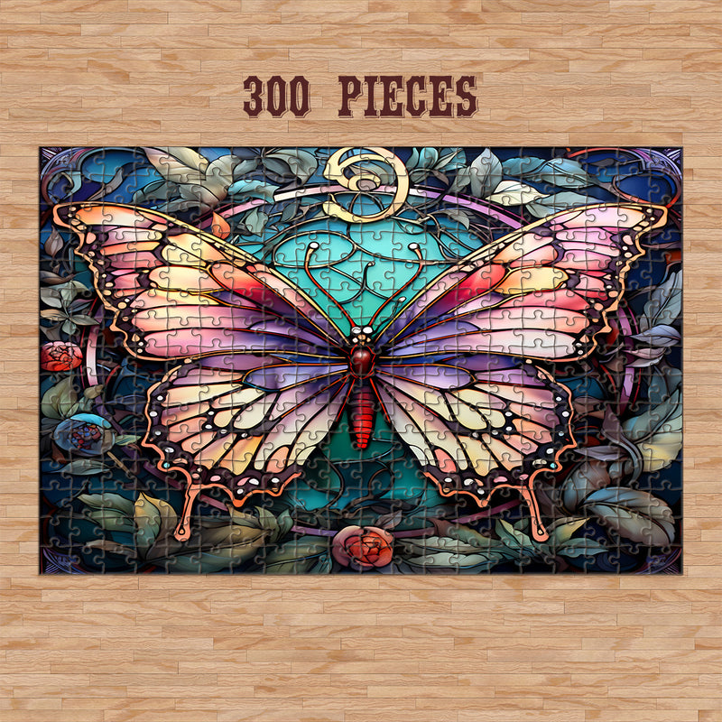 Rectangle Puzzles for All Ages – High-Quality, Durable, and Fun Jigsaw with Precision Laser-Cut Pieces | Stained Glass Art  -Butterfly Beauty