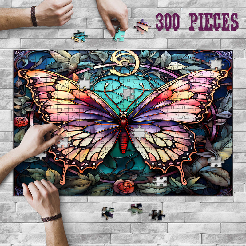 Rectangle Puzzles for All Ages – High-Quality, Durable, and Fun Jigsaw with Precision Laser-Cut Pieces | Stained Glass Art  -Butterfly Beauty