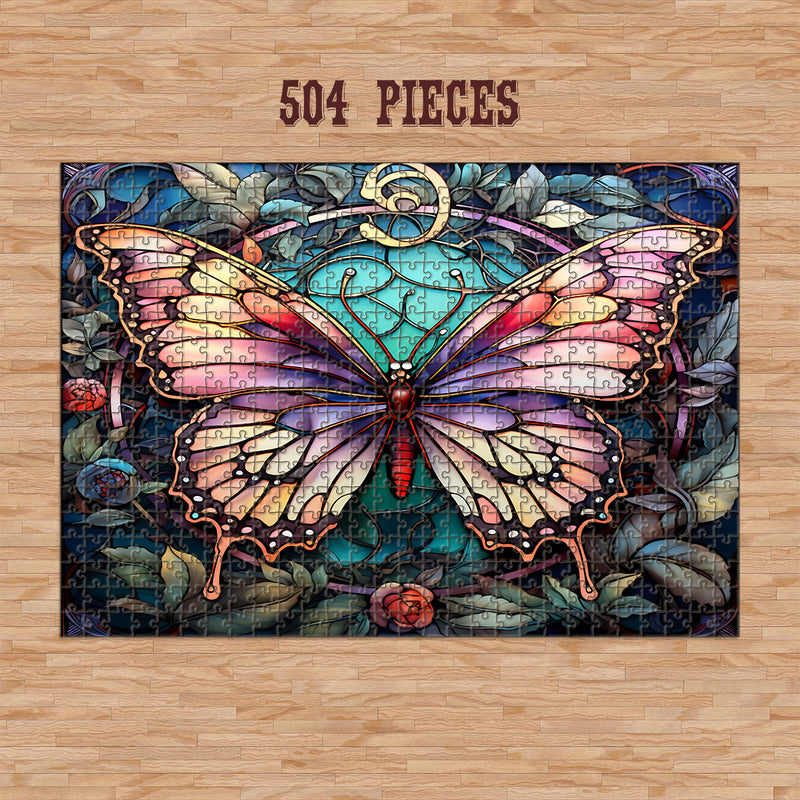 Rectangle Puzzles for All Ages – High-Quality, Durable, and Fun Jigsaw with Precision Laser-Cut Pieces | Stained Glass Art  -Butterfly Beauty