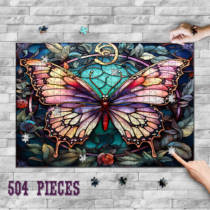 Rectangle Puzzles for All Ages – High-Quality, Durable, and Fun Jigsaw with Precision Laser-Cut Pieces | Stained Glass Art  -Butterfly Beauty